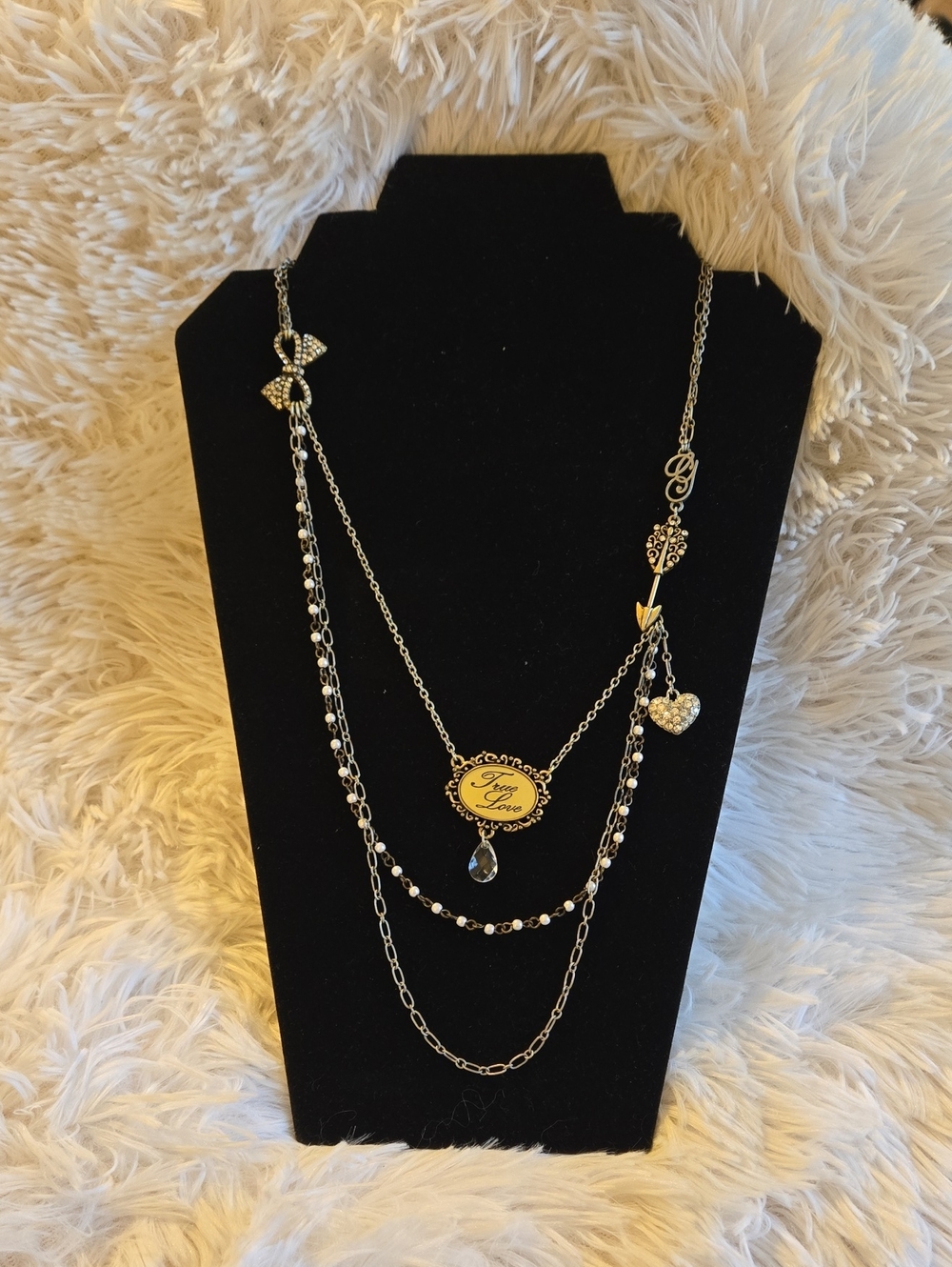 Gold-Tone Layered Heart & Charm Necklace - Elegant Women's Jewelry